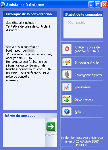 D�connexion de l'assistance � distance