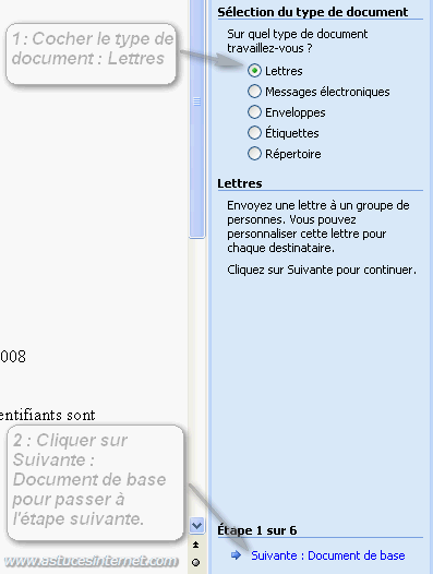 Publipostage : Type de document