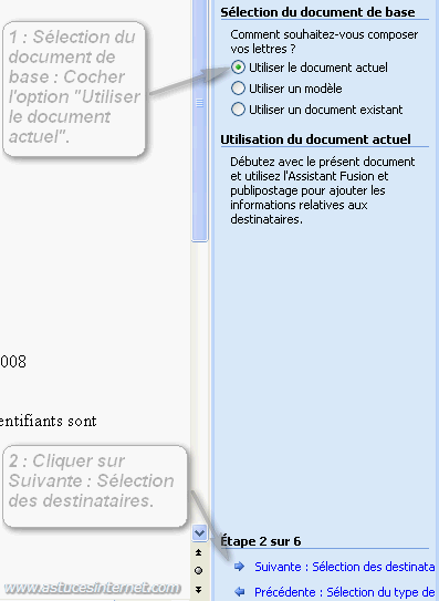 Publipostage : Choix du document