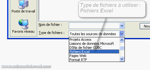 Publipostage : Sélection de la liste de données