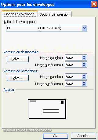 Publipostage : Enveloppes
