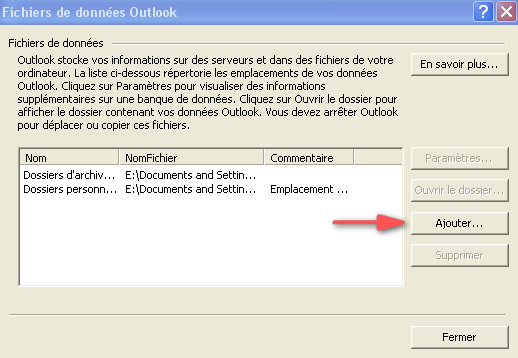 Fichier de données Outlook : Ajouter