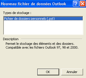 Nouveau fichier de données Outlook