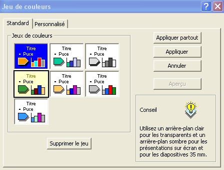 Choix du jeu de couleurs (pr�d�fini)