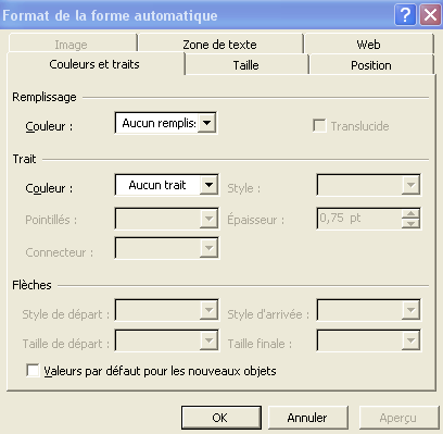 Menu couleurs et traits