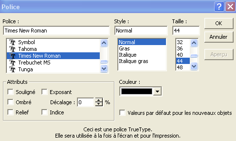 Options de polices de caract�re