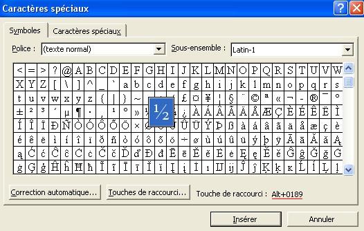 Insertion caractères spéciaux