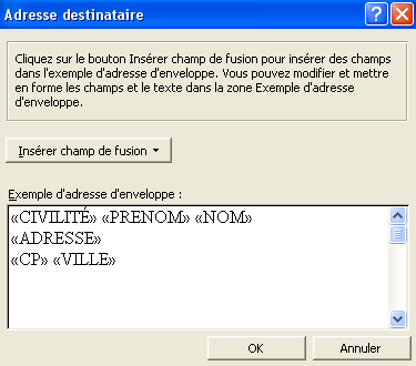 Enveloppes : insérer champs