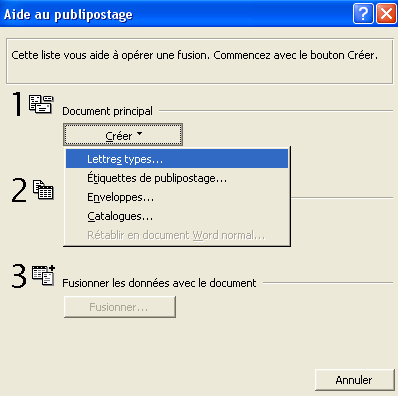 Fusion : Choisir le type de 
document