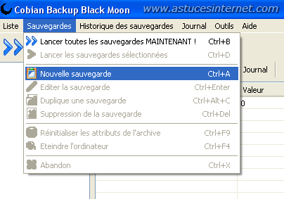 Cr�er une nouvelle sauvegarde