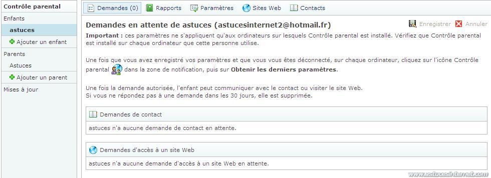 Param�trage du contr�le parental