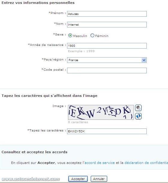 Création d'un nouveau Compte - Informations personnelles