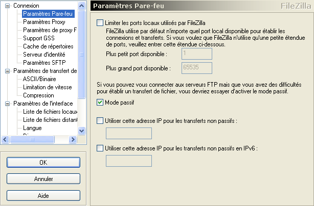 Paramétrage du pare-feu
