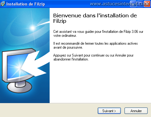installation du logiciel filzip