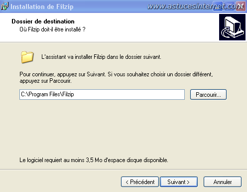 installation du logiciel filzip