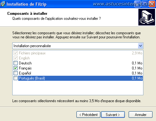 installation du logiciel filzip