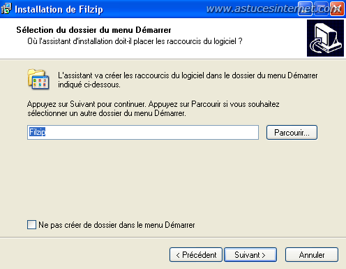 installation du logiciel filzip