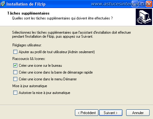 installation du logiciel filzip