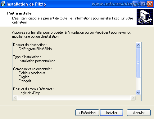 installation du logiciel filzip