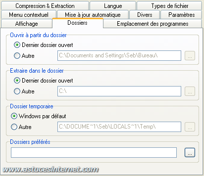 Param�trage des options de FilZip