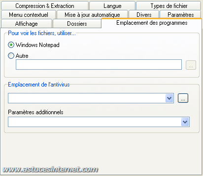 Param�trage des options de FilZip