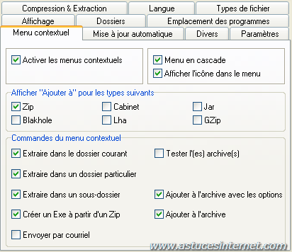 Param�trage des options de FilZip