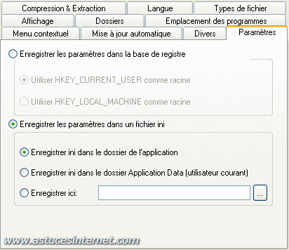 Param�trage des options de FilZip