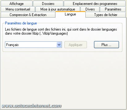 Param�trage des options de FilZip