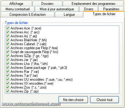 Param�trage des options de FilZip