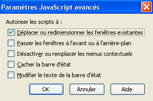 Option de param�trage de Firefox 2.0 : javascript