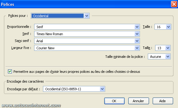 Option de paramétrage de Firefox 2.0 : Polices de caractères