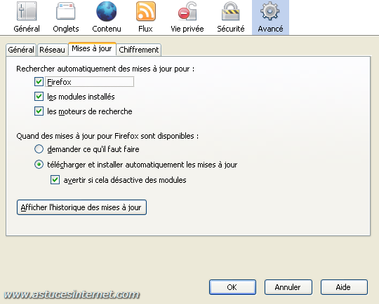 Option de paramétrage de Firefox 2.0 : Onglet (mise à jour)
