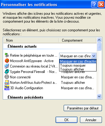 Changer le comportement d'affichage