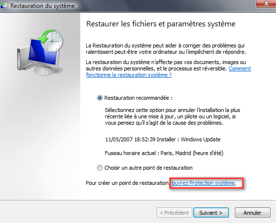 Module de restauration du syst�me