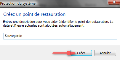 Cr�er un point de restauration