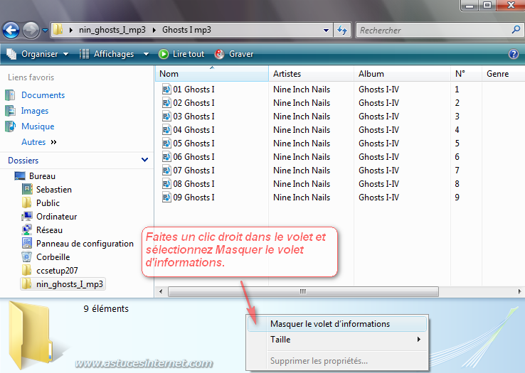 Masquer le volet d'informations