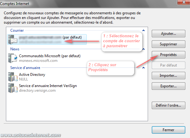 Windows Mail : Compte Internet