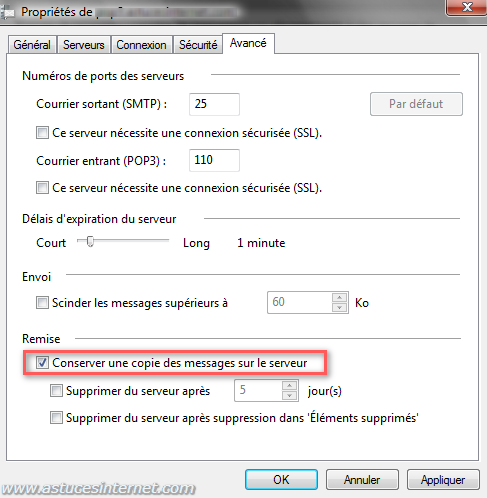 Windows Mail : Propri�t�s avanc�es