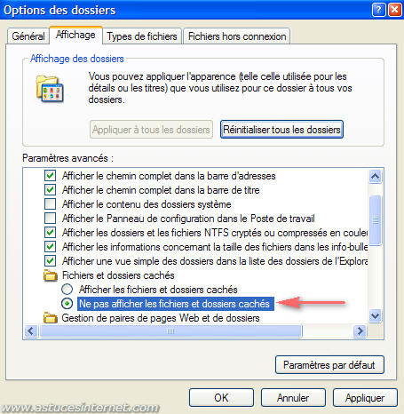 Ne pas afficher les fichiers et dossiers cach�s