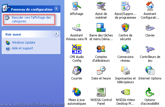 Panneau de configuration en mode d'affichage classique