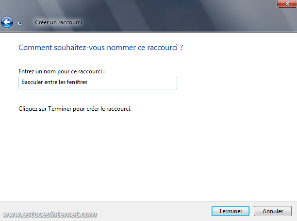 Nommer le raccourci