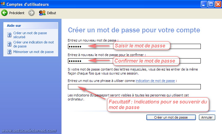 Saisie du mot de passe