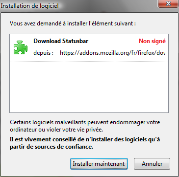 Confirmer l'installation de l'extension