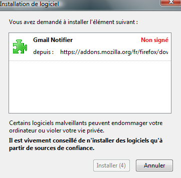 Confirmer l'installation de l'extension