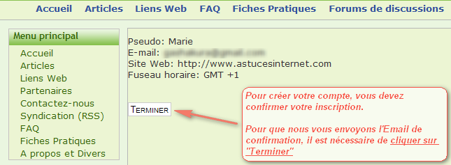 Inscription sur le site