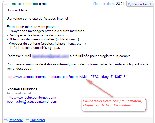 Inscription sur le site
