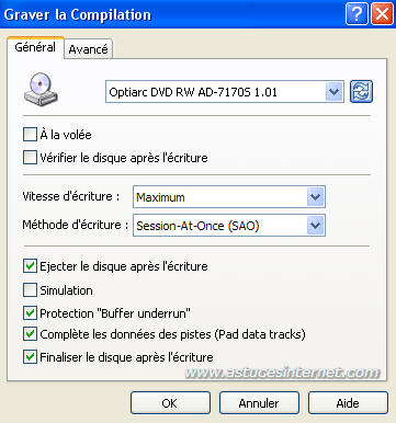 Lancer la gravure du disque
