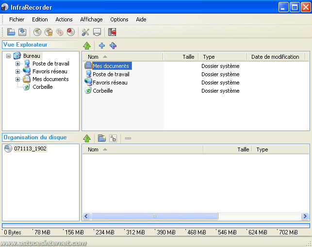 Interface du logiciel InfraRecorder