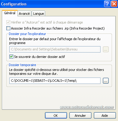 Configuration : onglet g�n�ral