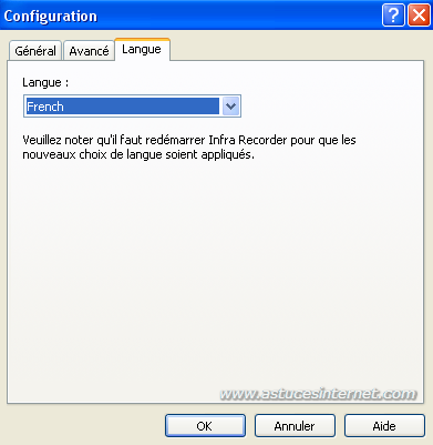 Configuration : onglet langue